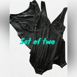 American Eagle AEO First Essentials Black Bodysuit Women's S Set Of Two